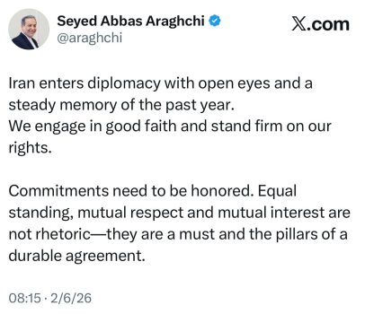 پیام عراقچی پیش از شروع مذاکرات مسقط: با چشمان باز و حسن نیت وارد تعامل می شویم