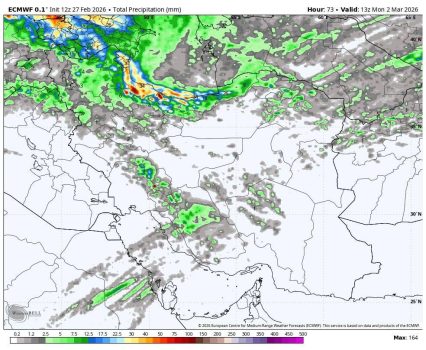 الگوی بارش تجمعی ۳ روزه و ۶ روزه مدل اروپا